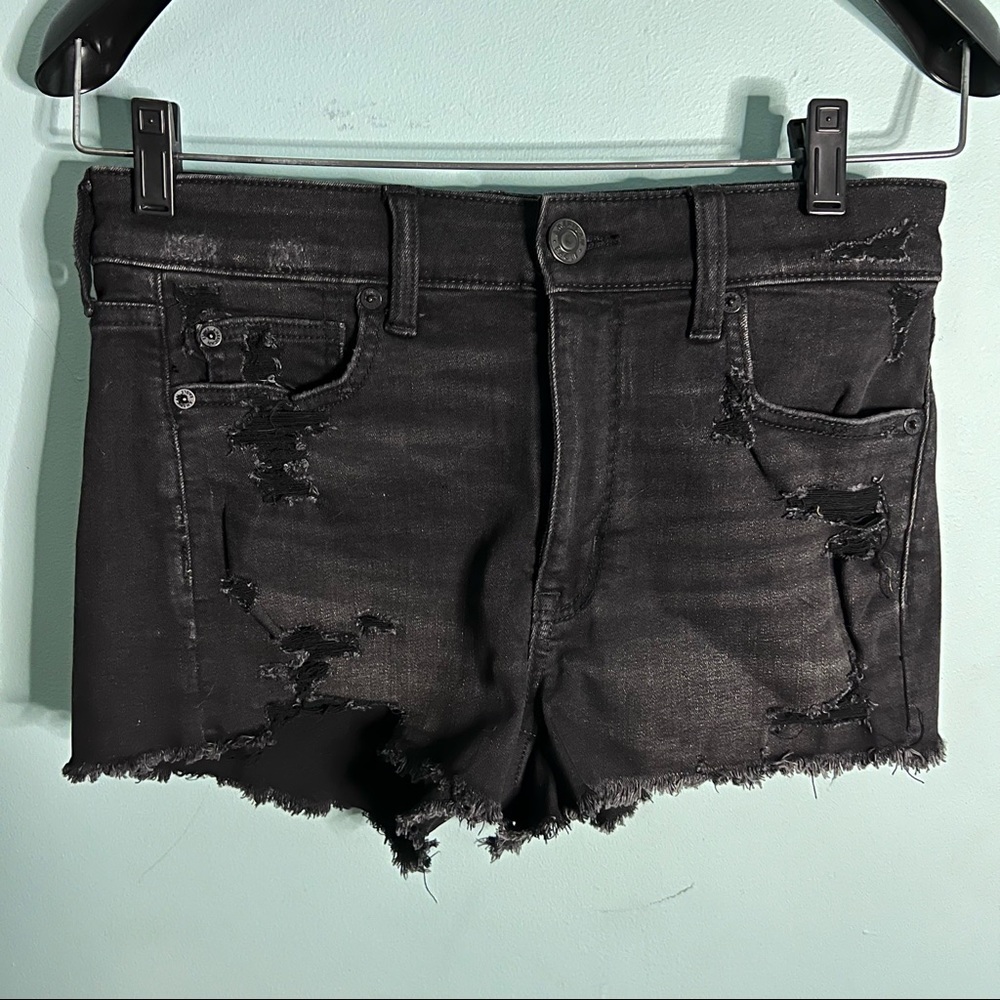 High Waisted American Eagle Shorts Black Denim 6